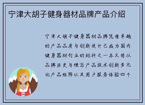 宁津大胡子健身器材品牌产品介绍